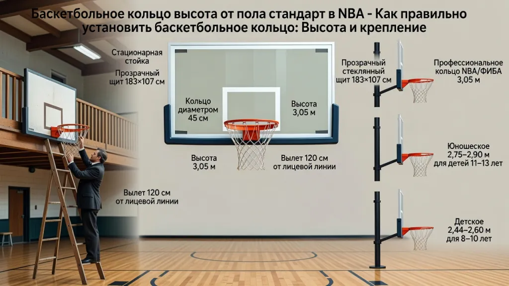 Баскетбольное кольцо высота от пола стандарт в NBA - Как правильно установить баскетбольное кольцо: Высота и крепление